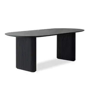 Mesa de jantar em madeira maciça oval preto para sala de jantar, casa, cozinha e hotel, preço de atacado, 2024