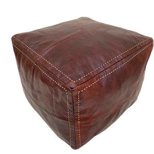 Brown Genuine Leather Handmade Modern Ottoman Pouf Footstool for <b>Bedroom</b> and Living Room - Product Image 1