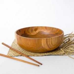 Plateau et ensemble de vaisselle en bois de teck écologique de 7,8 pouces de diamètre avec saladier et assiettes de 2,3 pouces de hauteur, emballé dans un carton - Product Image 1