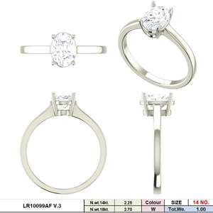 Elegante anillo de compromiso solitario de corte ovalado de 1 quilate de oro blanco de 14 quilates chapado en rodio IGI certificado laboratorio cultivado CVD diamante clásico - Product Image 3