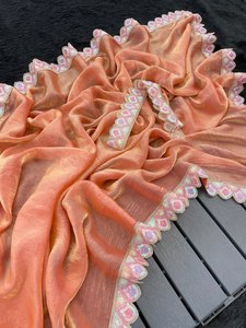 Top 100% meilleure qualité été confort 5.5 MTR espace soie tissu couleur vive coupe bordure travail une Minute drapé fantaisie Saree - Product Image 2