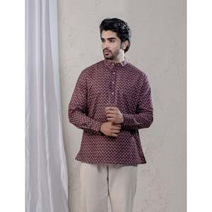 Kurta Corta Informal de Algodón Estampado para Hombre con Mangas Largas - Product Image 1