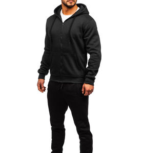 Venta al por mayor de chándal de invierno para los hombres con diamantes de imitación cremallera Sudadera con capucha y pantalón de dos piezas ropa deportiva conjunto logotipo personalizado 100% algodón - Product Image 3