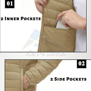 Veste polaire isolée pour hommes en gros manteau d'hiver léger matelassé avec tissu résistant à l'eau et capuche logo de couleurs personnalisées - Product Image 5