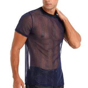 T-shirt en maille pour homme, col rond, tissu respirant, léger, décontracté, vêtements de sport, haut, t-shirt de performance en maille pour homme - Product Image 6