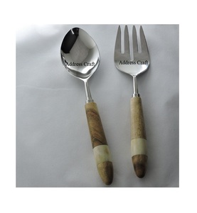 สแตนเลสคุณภาพสูงสลัดเสิร์ฟเครื่องมือตกแต่งชุดช้อนและส้อมชุดเรซิ่นจับ SS 18/8 สลัด Server ชุด - Product Image 5