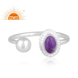 Best Selling Fine Sterling Silver Natural Amethyst Gemstone <b>Adjustable</b> <b>Ring</b> Jewelry For Women Gift For Her - Product Image 2