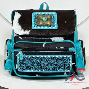 กระเป๋าใส่ผ้าอ้อมหนังวัวทำด้วยมือแบบตะวันตกกระเป๋าหินเทอร์ควอยซ์กระเป๋าเป้สะพายหลังสำหรับทุกเพศ - Product Image 1