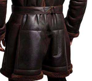 Double Breasted Vintage Leather Down <b>Coat</b> <b>Men</b> Genuine High Quality Fur Lined Uniform Style <b>Long</b> <b>Coat</b> - Product Image 6