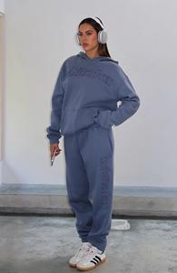 ชุดเซ็ทลำลองผู้หญิง 2 ชิ้น สำหรับฤดูหนาว ผ้าเนื้อหนา ปักลาย ชุดสเวตเตอร์แบบมีฮู้ด ผ้าไนลอน/คอตตอน ทรงหลวม สั่งทำได้ - Product Image 2