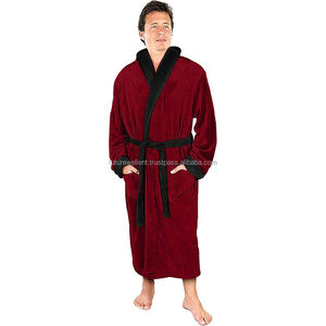 Robe de nuit de luxe en molleton de corail avec logo personnalisé, peignoir pelucheux, ceinture, robe de nuit de haute qualité pour hommes - Product Image 1