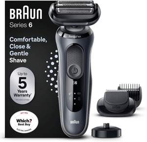 Afeitadora Eléctrica Braun Serie 6, Afeitadora Eléctrica Húmeda y Seca para Hombres con Accesorio Recortador de Barba EasyClick, Estándar de Carga - Product Image 1