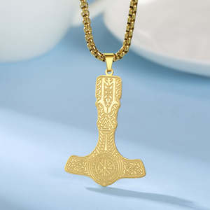 Collier pendentif gravé pour homme en argent sterling 925 avec moissanite, motif Marteau de Thor, style vintage punk, amulette, cadeau - Product Image 2