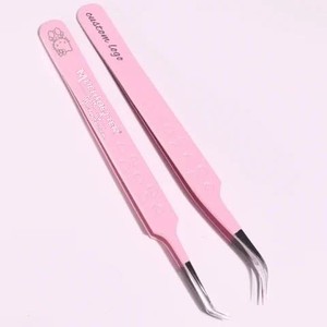 Ensemble de pincettes à cils en acier inoxydable pour extension de cils à 90 degrés Lite Pink Private Label Fiber Tip Volume - Product Image 3