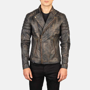 Chaqueta de Cuero Sintético Marrón Desgastado Estilo Motero Faisor con Capucha, Impermeable y Transpirable, Talla 6XL, Estilo Casual - Product Image 1