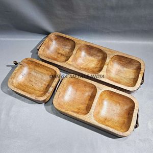 Ensemble de plateau de service en bois de haute qualité avec un design complexe d'accents d'or élégants pour les repas de luxe et les cadeaux de fête - Product Image 6