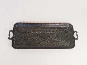 Handmade Embossed Design <b>Black</b> Food <b>Serving</b> <b>Tray</b> Rectangular Aluminium Shape Perfect Fast Food <b>Serving</b> Best Quality From India - Product Image 3
