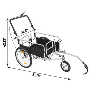 Remolque de bicicleta de acero Q235 de 130*80*107 cm, negro, con capacidad de carga de 100 kg y pasamanos. - Product Image 2
