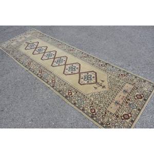 พรมข้างเตียงทำด้วยมือสีเบจ3.5 x 10.9ft คลาสสิกพรมยางเย็บปะติดปะต่อกันทรงสี่เหลี่ยมผืนผ้าสำหรับห้องนั่งเล่นพรมยางสำหรับวัยรุ่น - Product Image 3