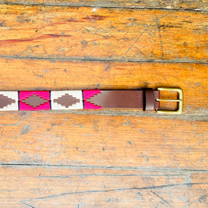 เข็มขัดโปโลสไตล์ลำลองของผู้ชายหัวเข็มขัด100% ทองเหลือง oeb สีขาวชมพูด้ายหนังแท้รีไซเคิล - Product Image 5