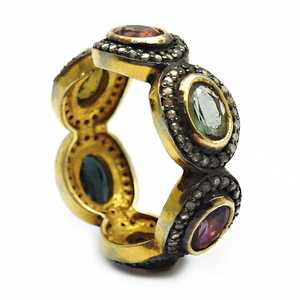 Gold Plated Diamond & Tourmaline Ring for Wedding Anniversary Women Fashion <b>Gift</b> 925 Sterling Silver Jewelry Manufacturer India - Product Image 1