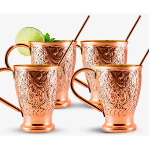 Utensilios y Accesorios de Cocina de Metal de Calidad Lujosa con Acabado Antiguo de Cobre Grabado con Diseño Floral, Tazas y Vasos - Product Image 1