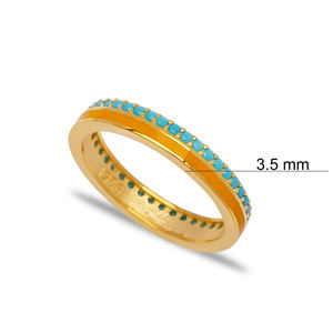 Orange Enamel Design <b>Turquoise</b> Stone Band <b>Ring</b> Turkish Handmade Wholesale 925 Sterling Silver Jewelry - Product Image 2