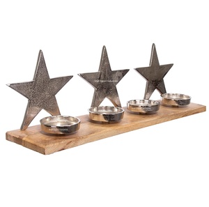 Handmade Bulk Aluminum Silver 4 Tealight <b>Candle</b> <b>Holder</b> With Wood Rectangular Base for Christmas Lighting Decoration - Product Image 5