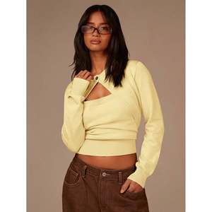 Pull court en maille ouverte à manches longues pour femme - Coton respirant, chaud et tendance avec broderie boutonnée, grandes tailles - Product Image 5