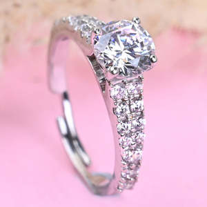 NOVAMART Fine 925 Pure Sterling Silver V Solitaire Women's Finger <b>Ring</b> <b>Adjustable</b> Band Brilliant Cut Diamond Pave Setting Fine W - Product Image 2