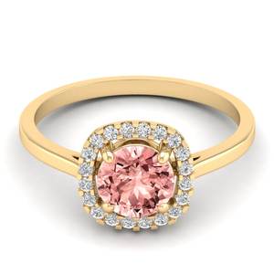 Bague Halo en Or Massif 14K 18K REYES Luxe avec Morganite Ronde de 1 Carat, Certifiée IGI, Bijoux Classiques en Diamant pour Femmes - Product Image 1