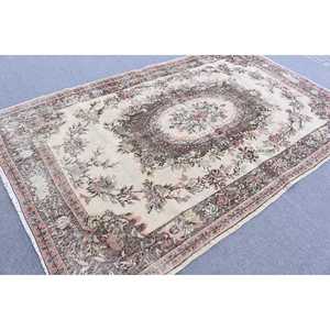 Turkish Large Rug 5.6x9.3 ft, Vintage <b>Brown</b> Polka dot <b>Wool</b> Rug - Product Image 2