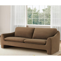 Canapé sectionnel deux places élégant et minimaliste, avec accoudoirs incurvés, base en bois chaud, tissu velours beige doux, accent élégant