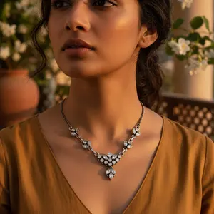 Collar de Plata 925 con Cuentas Florales y Circonita Cúbica para Mujer - Product Image 3