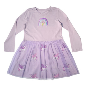 Robe de haute qualité pour filles, vêtements pour enfants, fournisseur fiable, 100% coton, col rond rose et lilas - Product Image 1