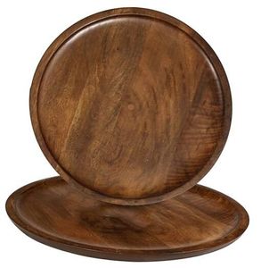 Platos de Madera de Nogal Mate, Platos Redondos Rústicos para Cena, Platos de Servir de Madera Hechos a Mano, Juego de Vajilla Marrón Oscuro - Product Image 1