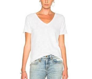 Camisetas de algodón de manga corta para mujer, Top descuento, alta calidad, venta al por mayor, Color sólido, cuello en V, 2023 - Product Image 3