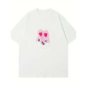 Camiseta de algodón de rizo francés Premium 100%, bordado de chenilla personalizado, patrón de estampado de poliéster/algodón transpirable - Product Image 1