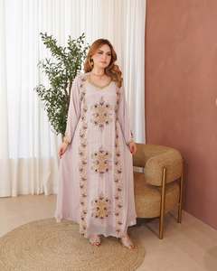 Vestido Kaftan Musulmán Tradicional de Ramadán para Mujer, Talla Grande, Ligero, Largo hasta el Suelo, con Cuentas, Georgette, Hecho a Mano, Cuello Alto, AWAIS HOUSE - Product Image 3