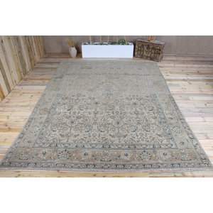 พรมตุรกีขนาดใหญ่พิเศษ 9.1x12.7 ฟุต (278x388 ซม.) พรมขนสัตว์ลายดอกไม้สีเบจวินเทจ - Product Image 1