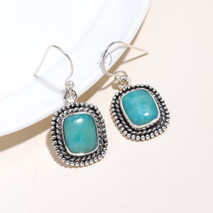 Pendientes de gota hechos a mano de Plata de Ley 925 con forma de cojín, piedra preciosa Larimar azul Natural para fiesta o boda de mujer - Product Image 2