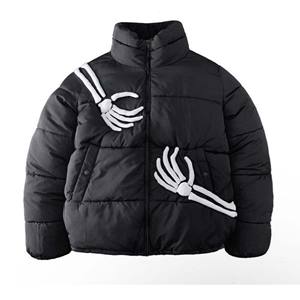 Veste bouffante chaude d'hiver avec logo brodé sur mesure pour hommes, capuche, fermeture éclair, imperméable, coupe-vent, style bulle, en coton - Product Image 3