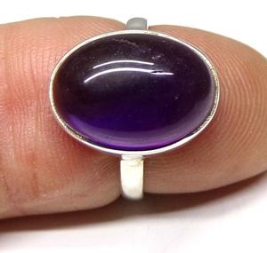 Bague en argent sterling 925 avec pierre précieuse ovale, sertie à la main, améthyste classique pour le quotidien, les mariages et les anniversaires - Product Image 2