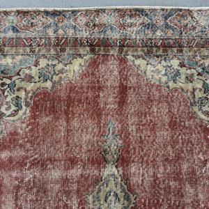 Tapis vintage de grande taille 6,4 x 9,6 pieds, tapis turc abstrait rouge et bleu en laine - Product Image 5