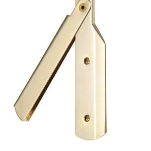 Navaja de Afeitar Profesional para Salón de Belleza, Chapada en Oro, Plegable Manualmente, de Una Sola Hoja - Product Image 6