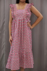 Pure Cotton Long Maxi Dress with Hand Block Print Floral Pattern Back Logo Summer Sleeveless Daywear <b>Outfit</b> Pretty Indian Style - Product Image 4