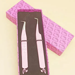 Haute qualité couleur rose volume russe botte mince et 45 degrés pince à épiler extension de cils nouveau Design pince à épiler volume de cils - Product Image 4