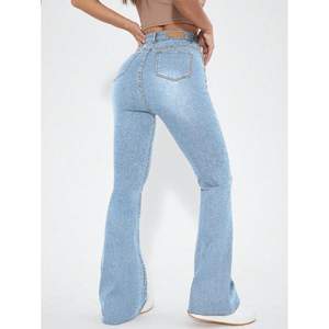 Jeans de Mujer Modernos, Cintura Alta, Azul Hielo, Corte Campana, Duraderos, Elásticos, Estilo Casual Urbano, Tallas 26-40 - Product Image 2
