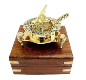 ימי עתיק פליז 4 "מערב לונדון שעון שמש מצפן עם עוגן עץ תיבה