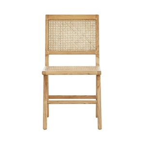 Chaise de salle à manger en bois de teck massif et rotin naturel tissé au design moderne avec utilisation intérieure et extérieure Mobilier de maison - Product Image 2